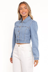 Faven Cropped Denim Jacket - Mid Blue
